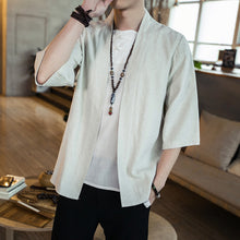 Load image into Gallery viewer, Summer men&#39;s Chinese style cotton and linen solid color Hanfu seven-point sleeve cardigan shirt men&#39;s fashion trend shirt
