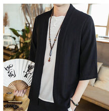 Load image into Gallery viewer, Summer men&#39;s Chinese style cotton and linen solid color Hanfu seven-point sleeve cardigan shirt men&#39;s fashion trend shirt
