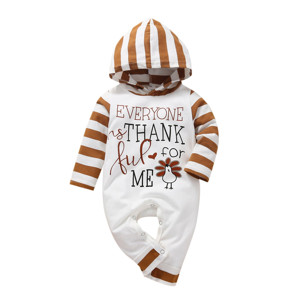 0-18M Infant Baby Autumn Romper Long Sleeve Letter Turkey Printed Hooded Jumpsuit Clothing