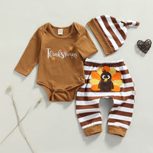 Load image into Gallery viewer, 0-18M Infant Baby Girl / Boy 3Pcs Thanksgiving Day Outfits Long Sleeve Letter Print Romper Turkey Pants Hat
