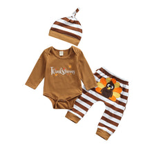 Load image into Gallery viewer, 0-18M Infant Baby Girl / Boy 3Pcs Thanksgiving Day Outfits Long Sleeve Letter Print Romper Turkey Pants Hat
